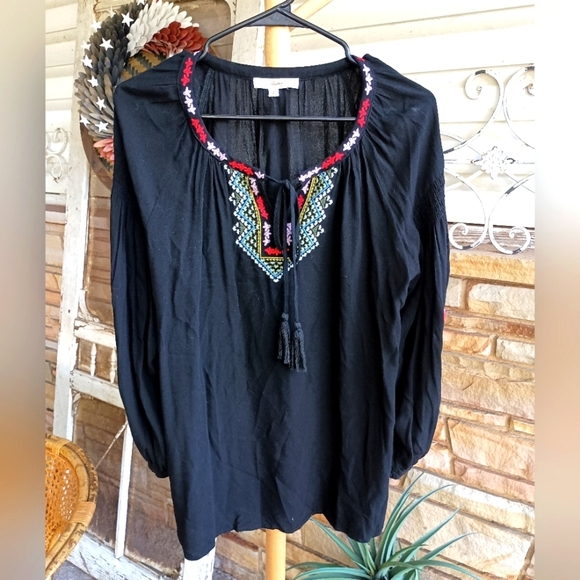 Andree By Unit Embroidered Cactus Southwest Black Women's Top_Small - Picture 3 of 7
